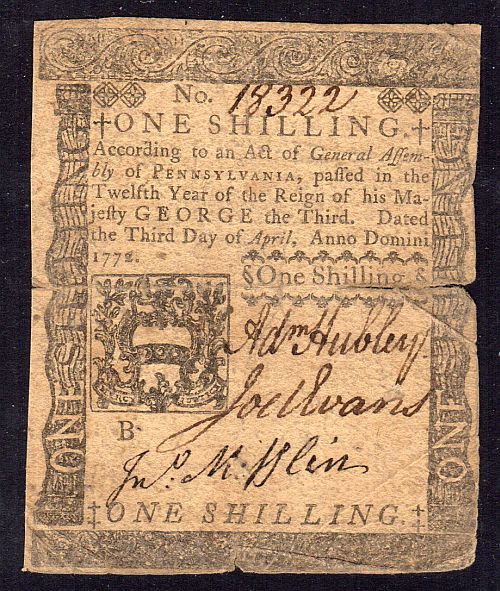 PA-154, April 3rd, 1772 One Shilling, 18322